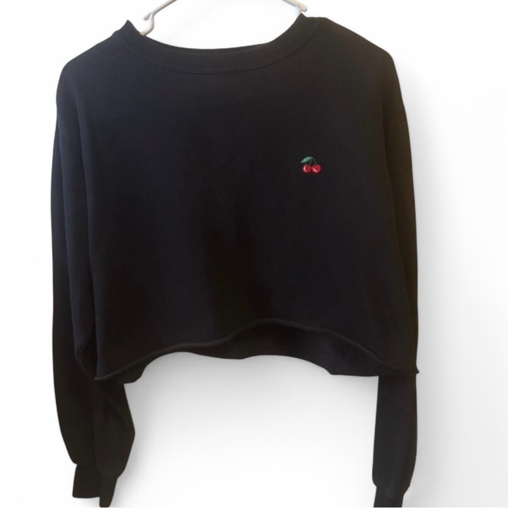 black cropped sweater with red cherries